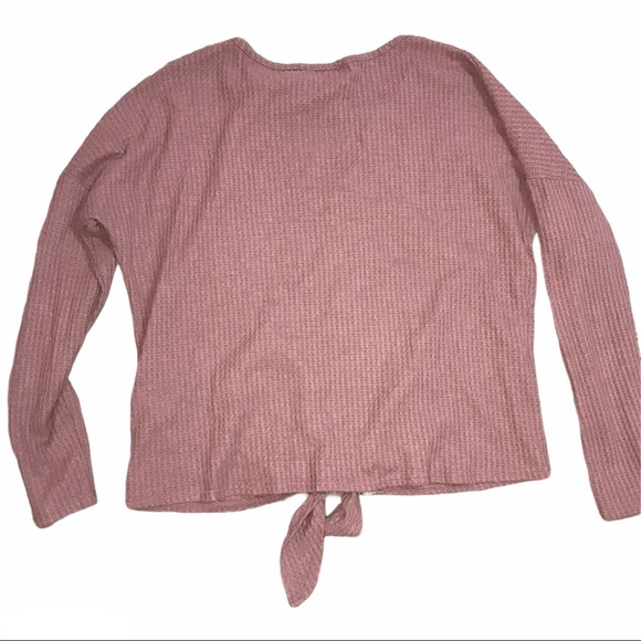 Purple waffle knit knotted hem long sleeve top - Picture 2 of 5